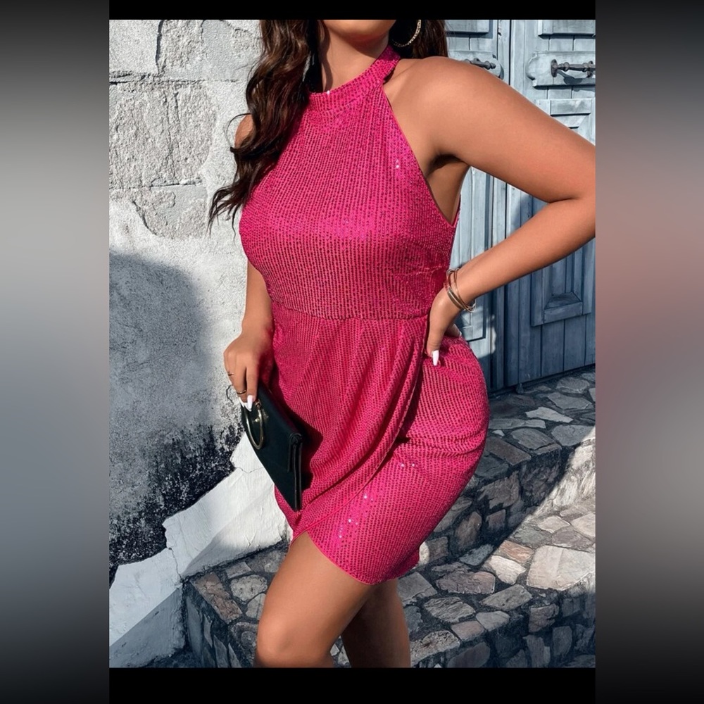 Sequin Halter Neck Tulip Hem Dress